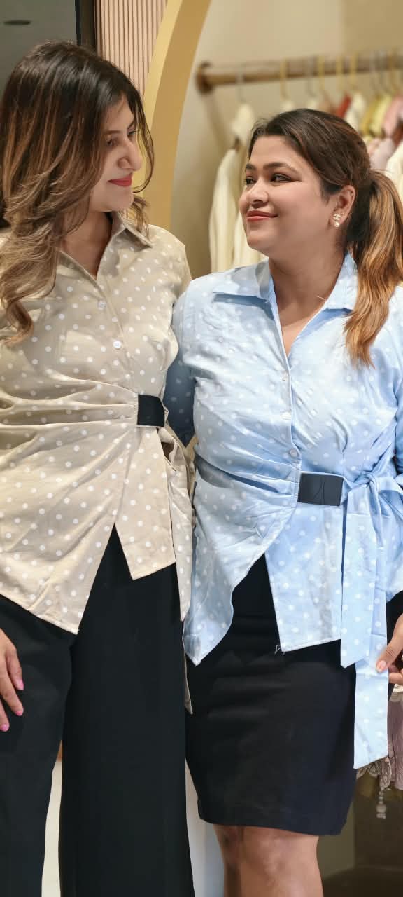 Retro Style Polka Dotted Side Bow Knot Style Imported Western Top- 16144