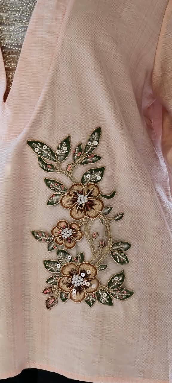 Elegant Floral Embroidery Patched Shimmer Jewel Imported Western Only Top- 16164