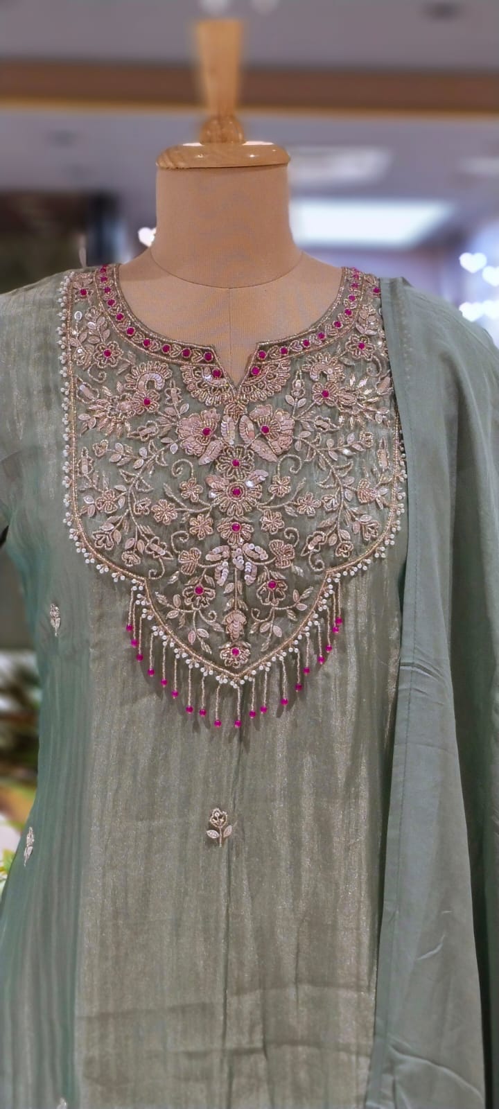 Premium Salsa Heavy Zardosi Intricate Embroidery Yoke Crushed Look A-Line Full Suit Set With Dupatta- 16237
