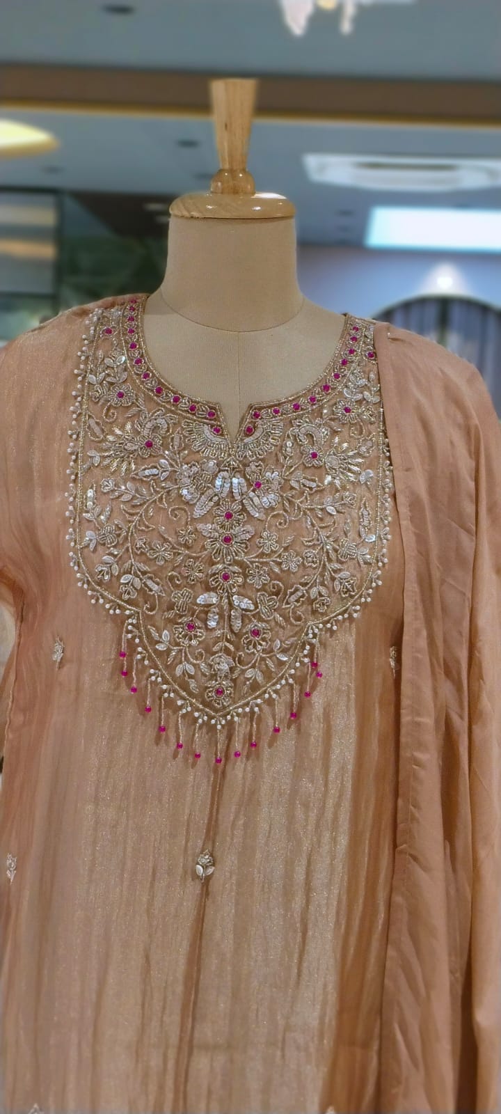 Premium Salsa Heavy Zardosi Intricate Embroidery Yoke Crushed Look A-Line Full Suit Set With Dupatta- 16237