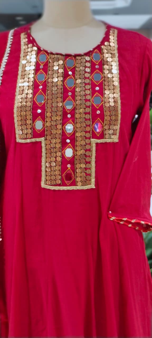 Real Mirror Boho Chic Boxed Yoke Panel Mul-Cotton Anarkali Full Suit Set With Dupatta- 16241