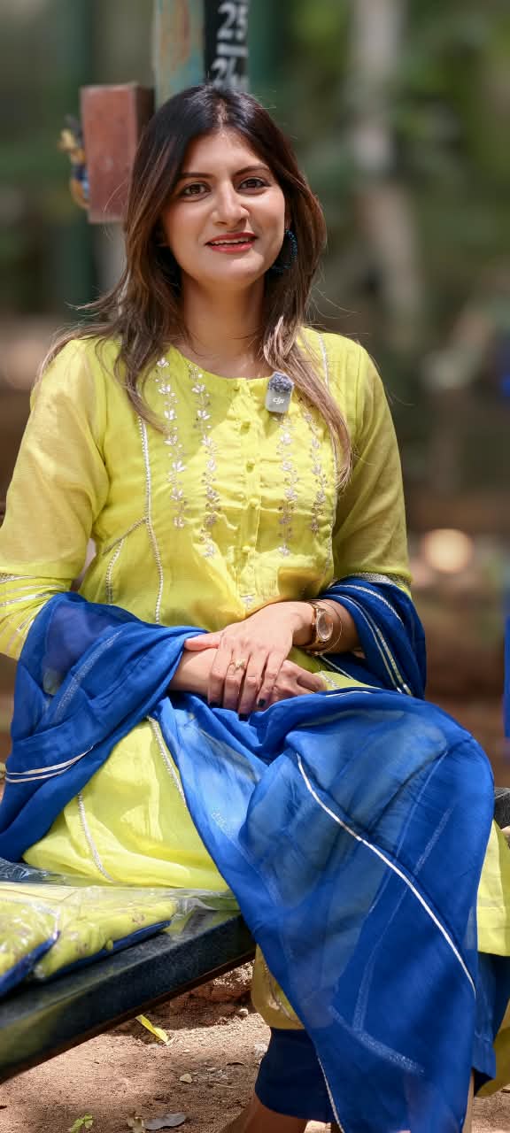 Twin Color Parrot Inspired Pure Chanderi A-Line Full Suit Set With Organza Dupatta- 16248