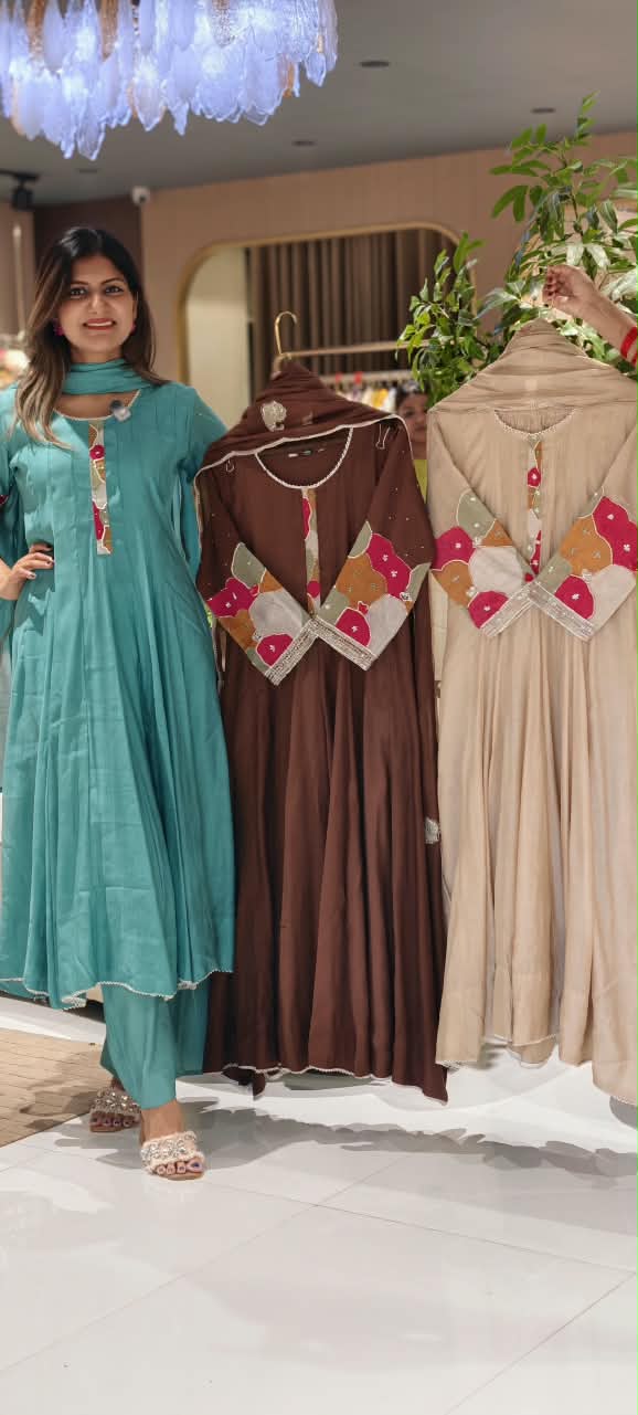 Vibrant Minimal Highlights Embroidered Banarasi Mul-Chanderi A-Line Full Suit Set With Dupatta- 16240
