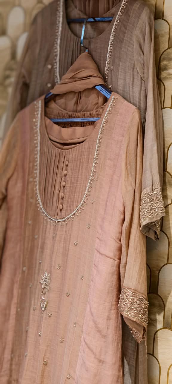 English Color Palette Suttle Work Beautiful A-Line Mul-Chanderi Full Suit Set With Dupatta-16220