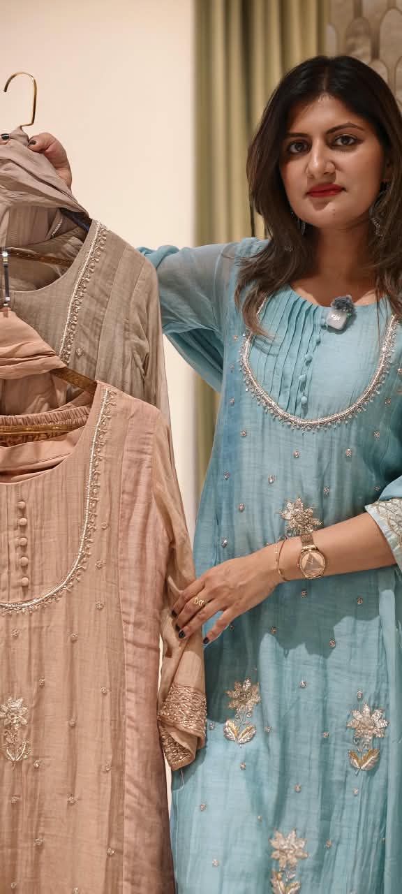 English Color Palette Suttle Work Beautiful A-Line Mul-Chanderi Full Suit Set With Dupatta-16220