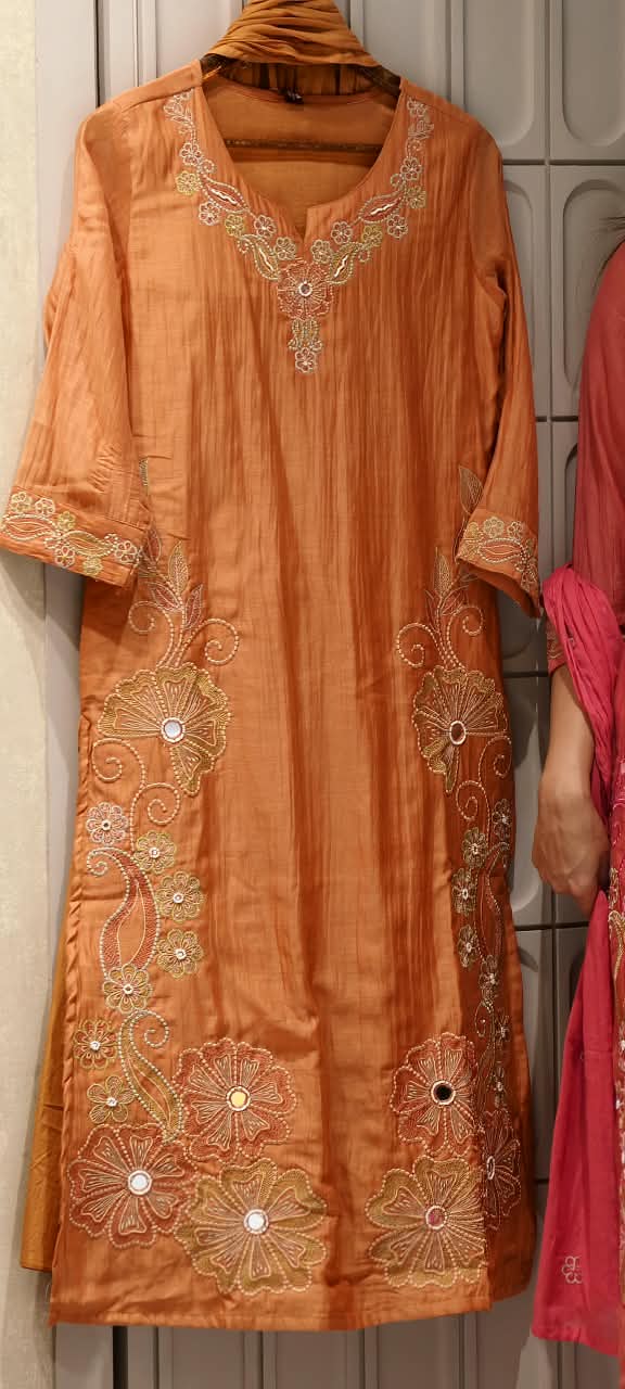 Intricate Embroidered Elegance Surat Mul-Chanderi Straight Full Suit Set With Dupatta- 16085