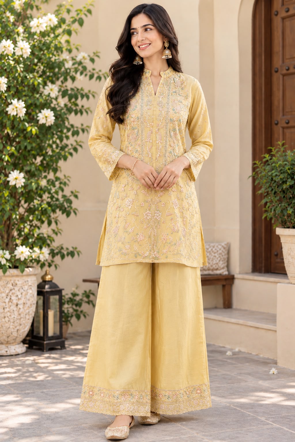 Fine Intricate Elegant Detailed Embroidery Pastel Co-Ord Set- 16044