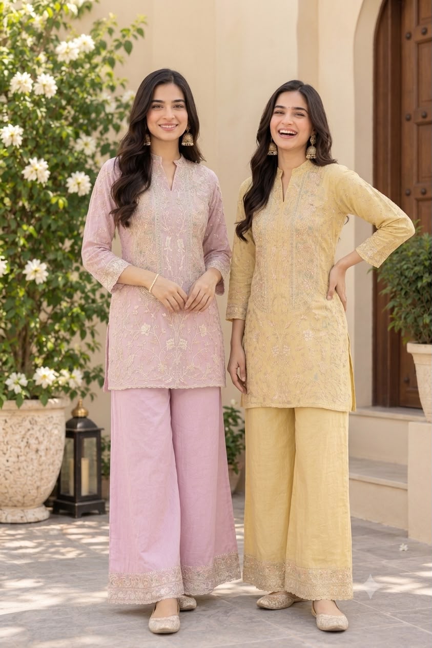 Fine Intricate Elegant Detailed Embroidery Pastel Co-Ord Set- 16044