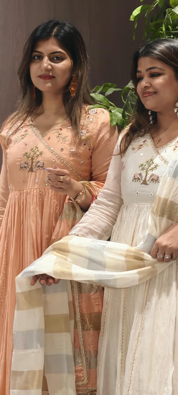 Banarasi Mul-Chanderi Tree Of Life Angrakha Embroidered Joint Anarkali Full Suit Set With Dupatta-16282