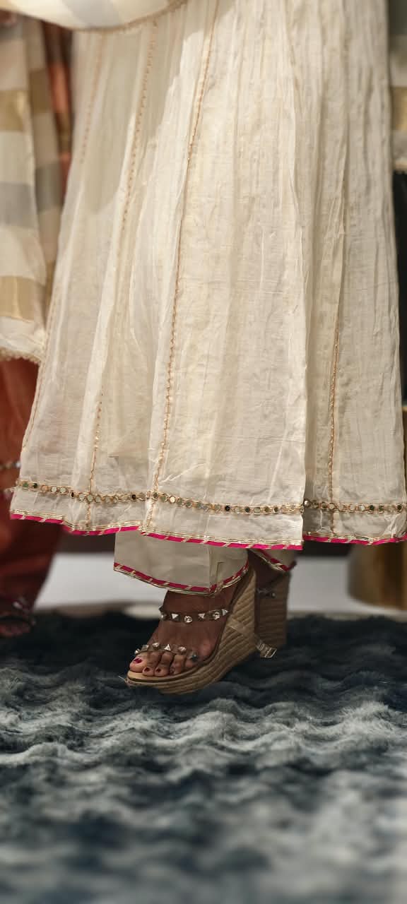 Banarasi Mul-Chanderi Tree Of Life Angrakha Embroidered Joint Anarkali Full Suit Set With Dupatta-16282