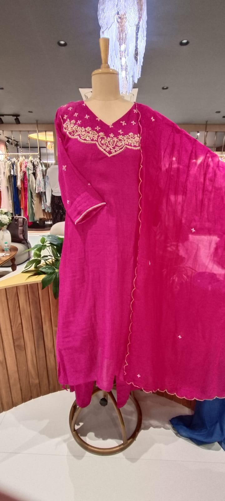 Dabka Golden Zardosi Embroidered Banarasi Mul-Chanderi A-Line Full Suit Set With Dupatta- 16267