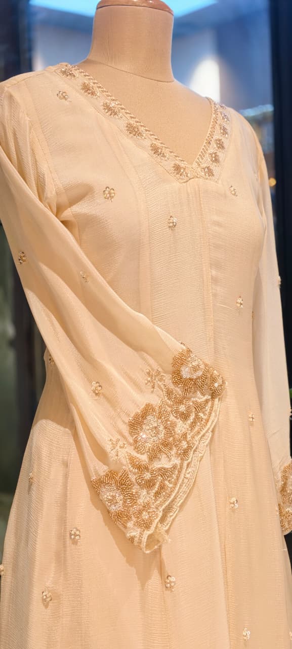 Heavy Chinon Cut-Dana Hand Embroidered Flared Anarkali Full Suit Set With Statement Dupatta- 15240