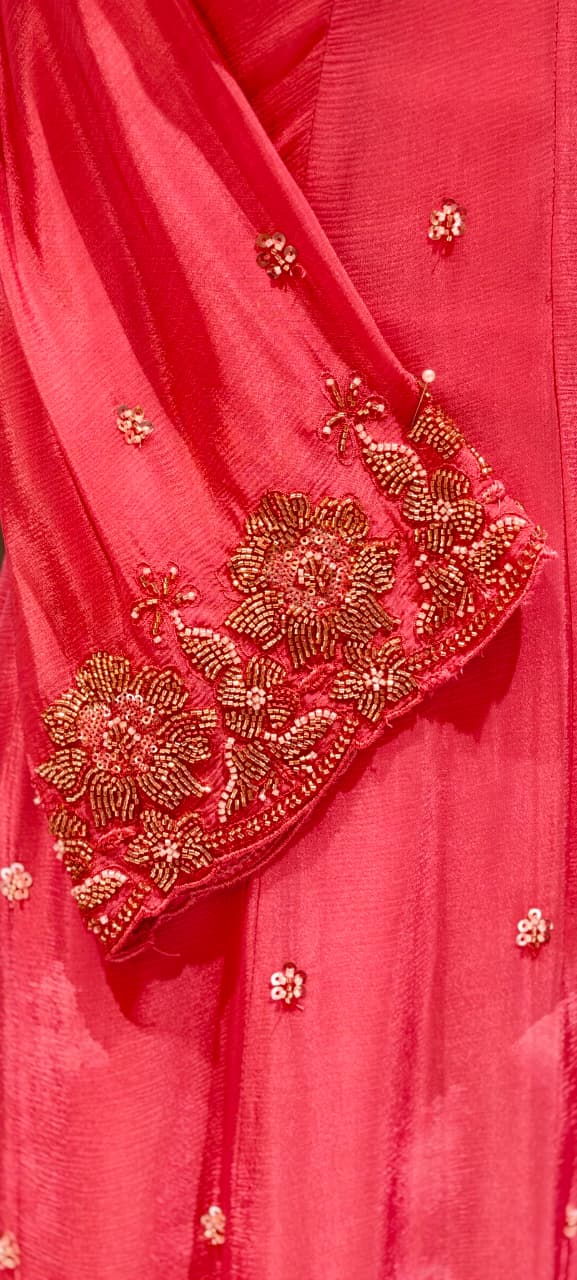 Heavy Chinon Cut-Dana Hand Embroidered Flared Anarkali Full Suit Set With Statement Dupatta- 15240