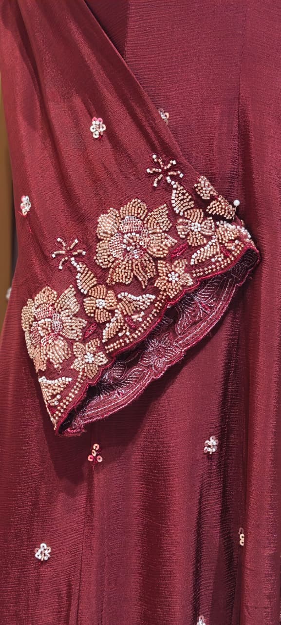 Heavy Chinon Cut-Dana Hand Embroidered Flared Anarkali Full Suit Set With Statement Dupatta- 15240