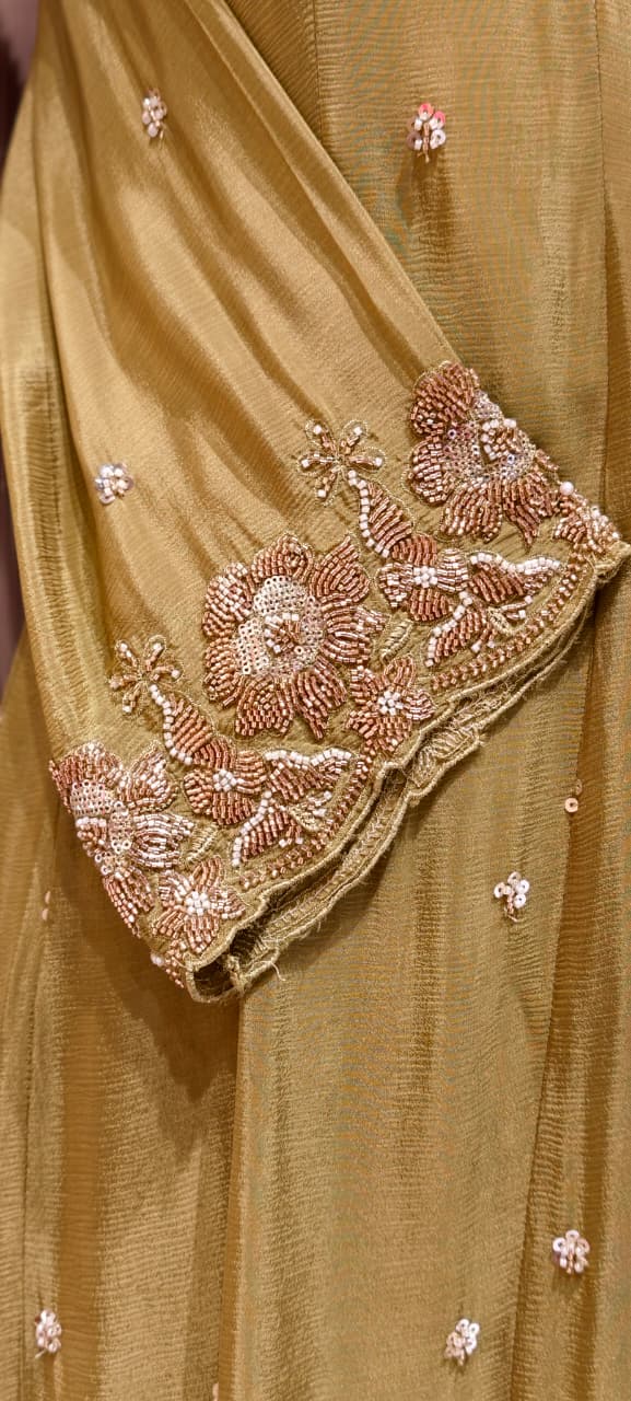 Heavy Chinon Cut-Dana Hand Embroidered Flared Anarkali Full Suit Set With Statement Dupatta- 15240