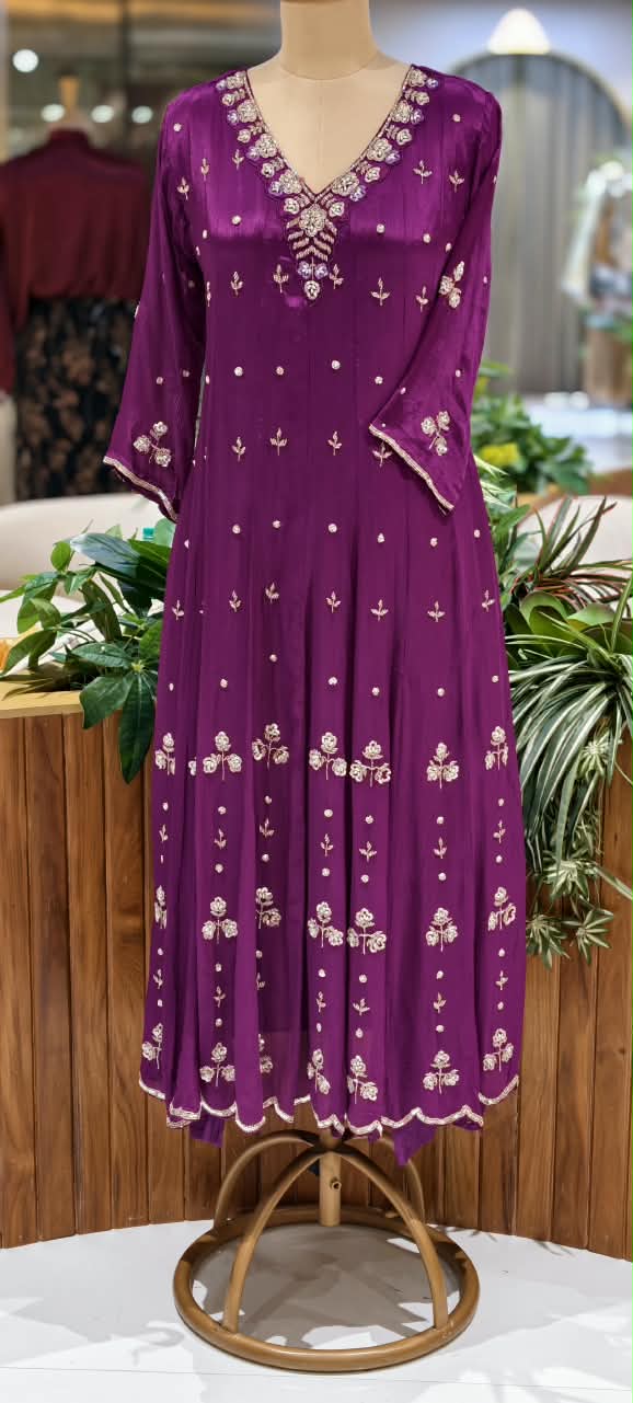 Vibrant Tone Cut-Dana Elegance Panel Anarkali Full Suit Set With Dupatta In Chinon Fabric- 16327