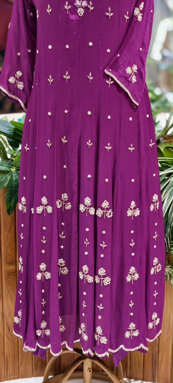 Vibrant Tone Cut-Dana Elegance Panel Anarkali Full Suit Set With Dupatta In Chinon Fabric- 16327