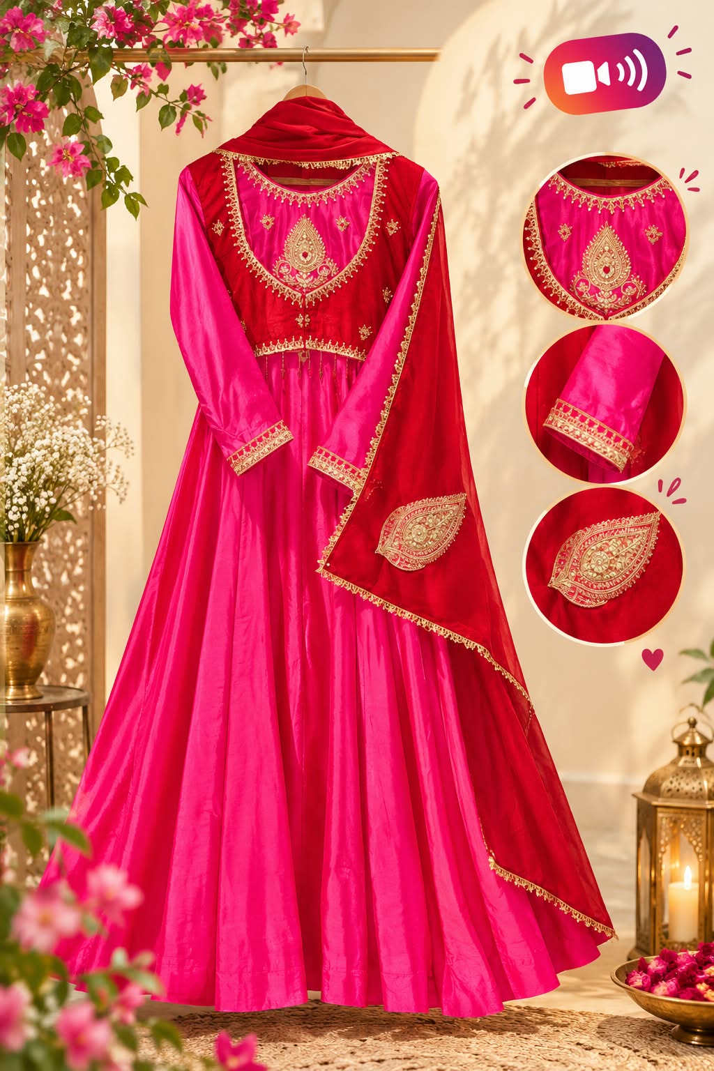 Premium Designer Look Vibrant Tone Waist-Coat Style Zardosi Embroidered Russian Silk Anarkali Full Suit Set With Dupatta- 16308