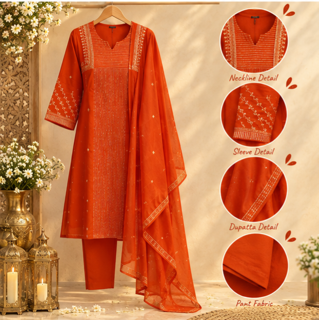 Banarasi Mul Chanderi Golden Striped Zardosi Embroidered A-Line Full Suit Set With Matching Dupatta- 15803 Dispatching After 15 Days