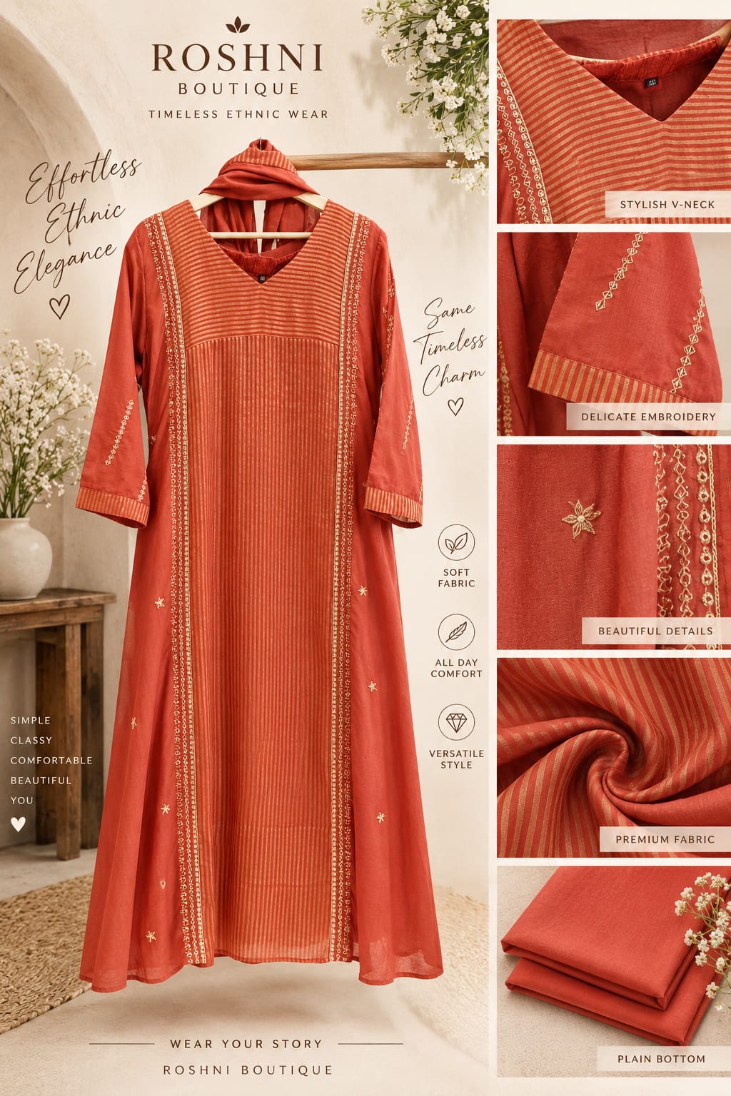 Golden Stripes Intricate Sequin Embroidery Banarasi Mul Chanderi A-Line Full Suit Set With Matching Dupatta- 16339