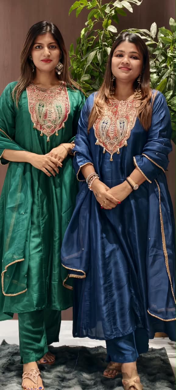 Mango Buti Dabka Brocade Embroidered Yoke Panel Pure Silk Anarkali Full Suit Set With Dupatta- 16378