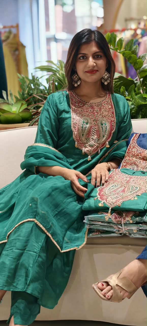 Mango Buti Dabka Brocade Embroidered Yoke Panel Pure Silk Anarkali Full Suit Set With Dupatta- 16378
