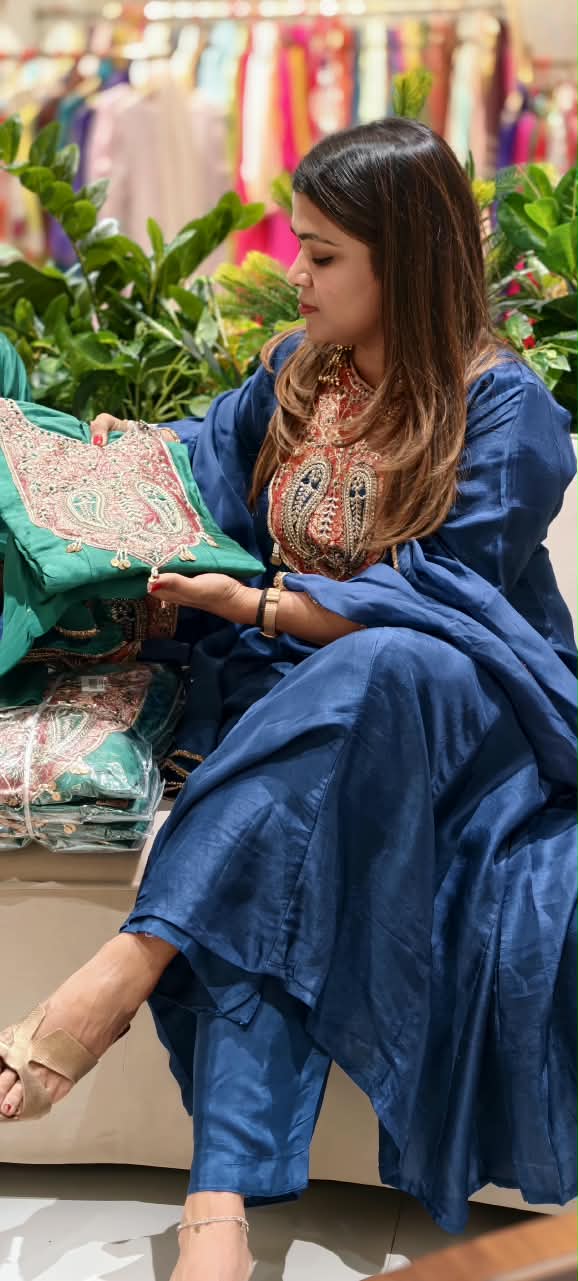 Mango Buti Dabka Brocade Embroidered Yoke Panel Pure Silk Anarkali Full Suit Set With Dupatta- 16378