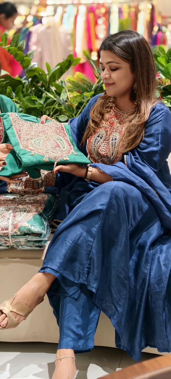 Mango Buti Dabka Brocade Embroidered Yoke Panel Pure Silk Anarkali Full Suit Set With Dupatta- 16378
