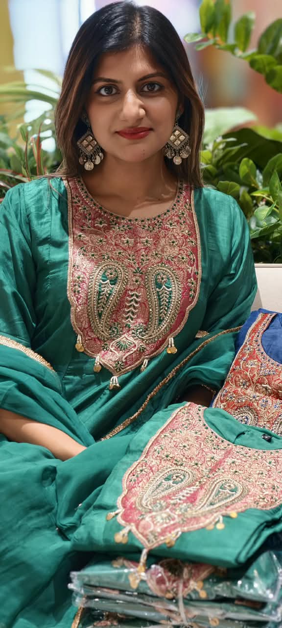 Mango Buti Dabka Brocade Embroidered Yoke Panel Pure Silk Anarkali Full Suit Set With Dupatta- 16378