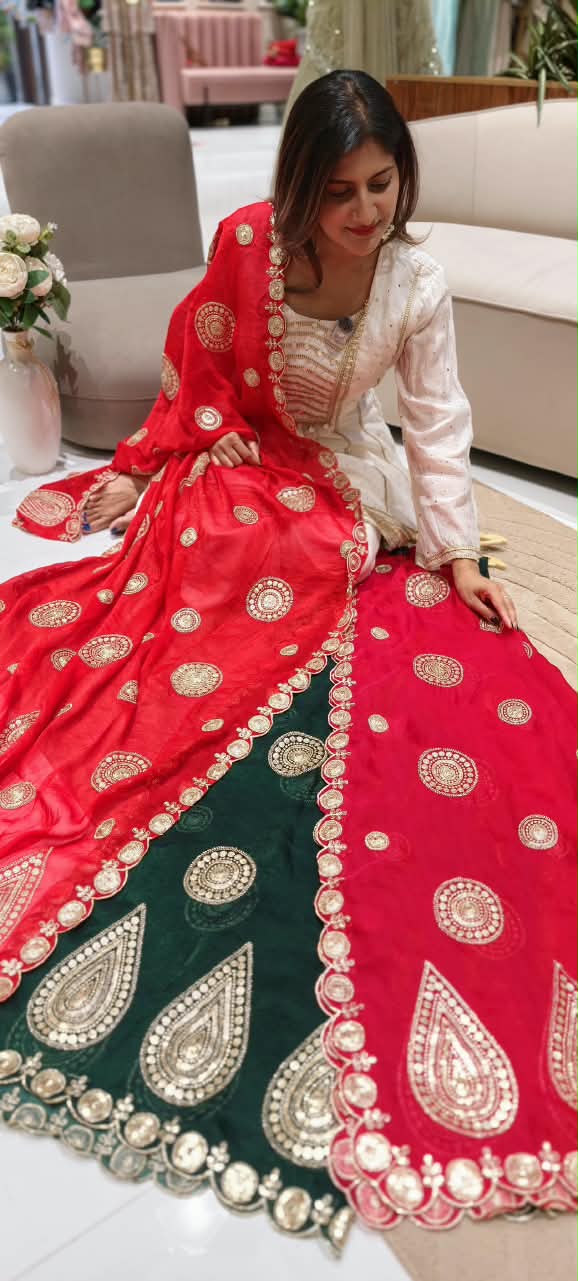 Bright Dupatta with Traditional Circular & Paisley Motif Embroidery- 16392
