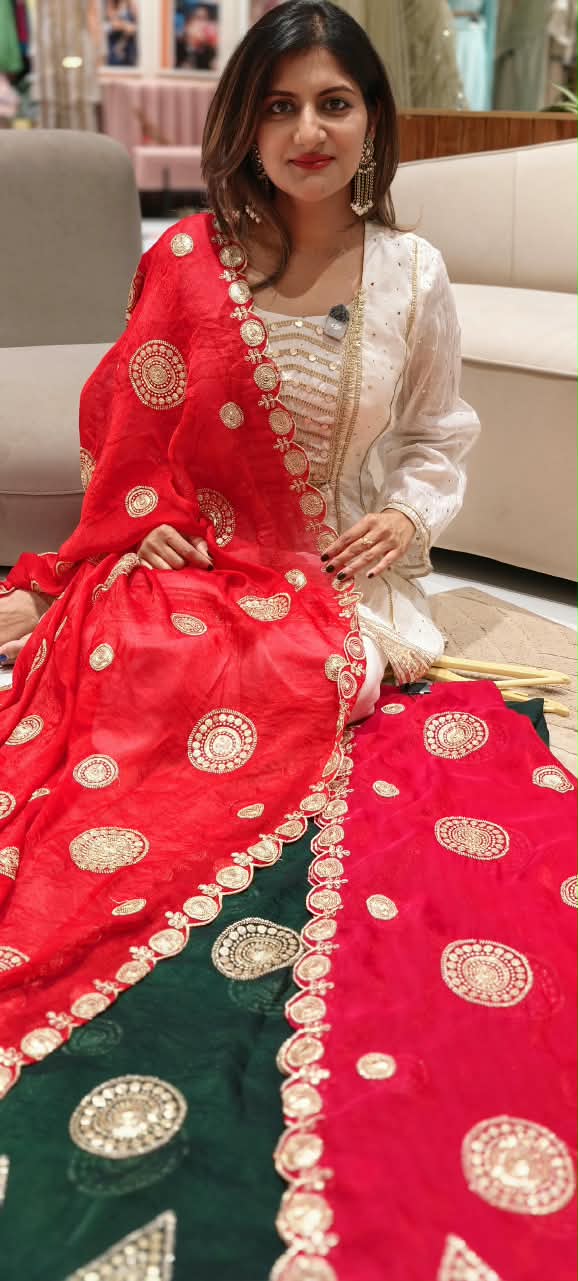 Bright Dupatta with Traditional Circular & Paisley Motif Embroidery- 16392