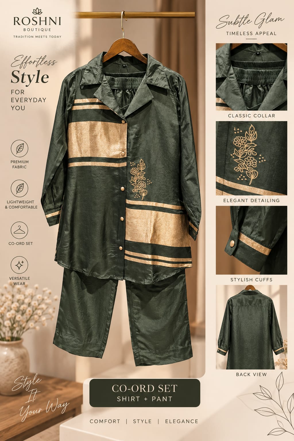 Zari Banarasi Touch Silk Fabric Stylish Matching Solid Color Co-Ord Set- 16403