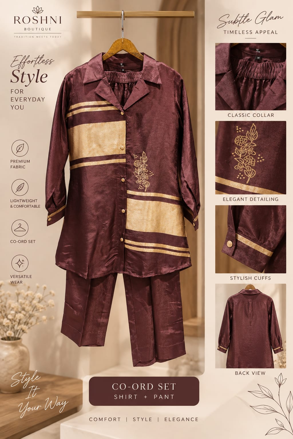 Zari Banarasi Touch Silk Fabric Stylish Matching Solid Color Co-Ord Set- 16403