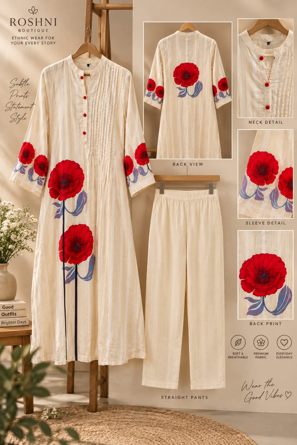 Floral Digital Print Pleated Button Down A-Line Cotton Kurta Pant Set- 16364