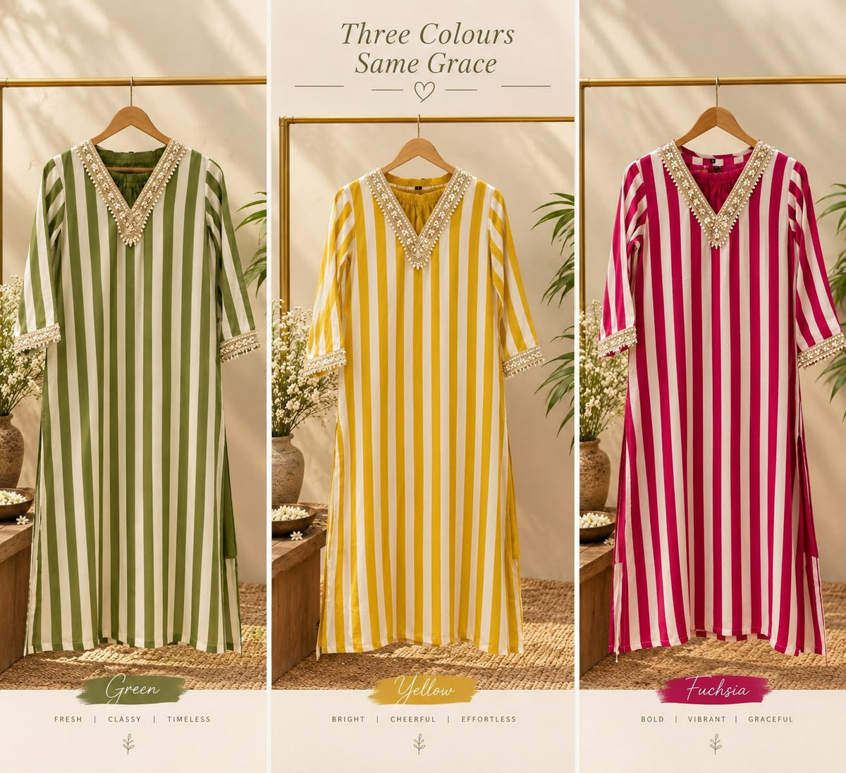 Gotta Work Lace V-Neck Linear Striped Chic Kurta Pant Set In Muslin Fabric- 16429