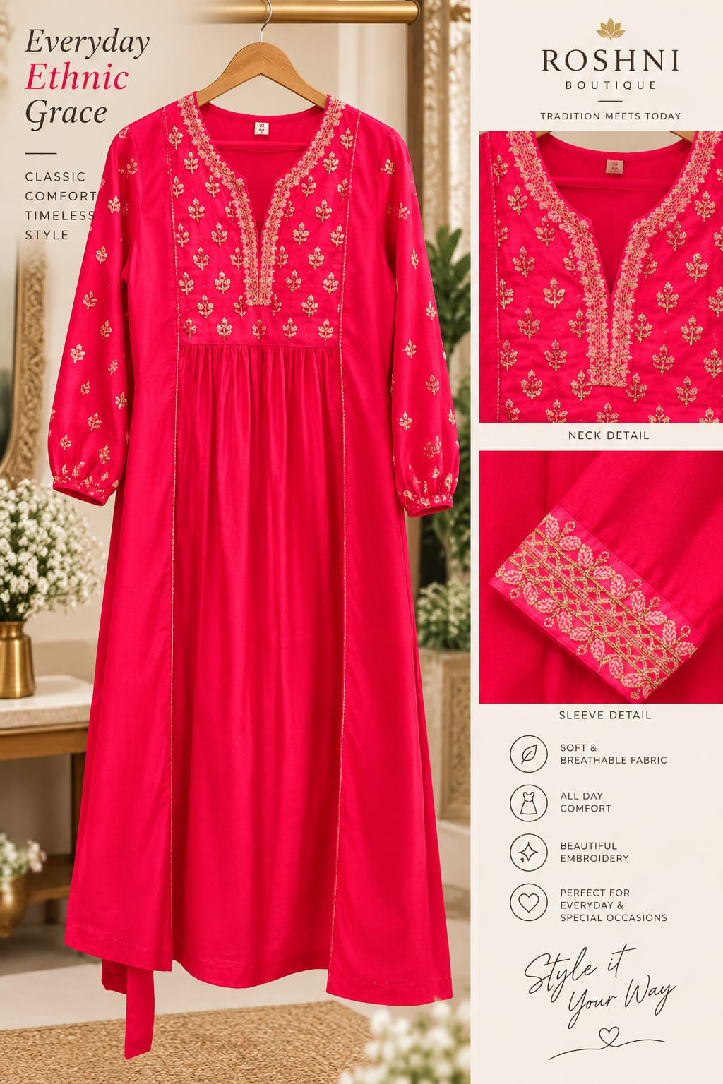 Mustard & Fuschia Delicate Golden Embeoidery Yoke Pleated A-Line Kurta Pant Set- 16422