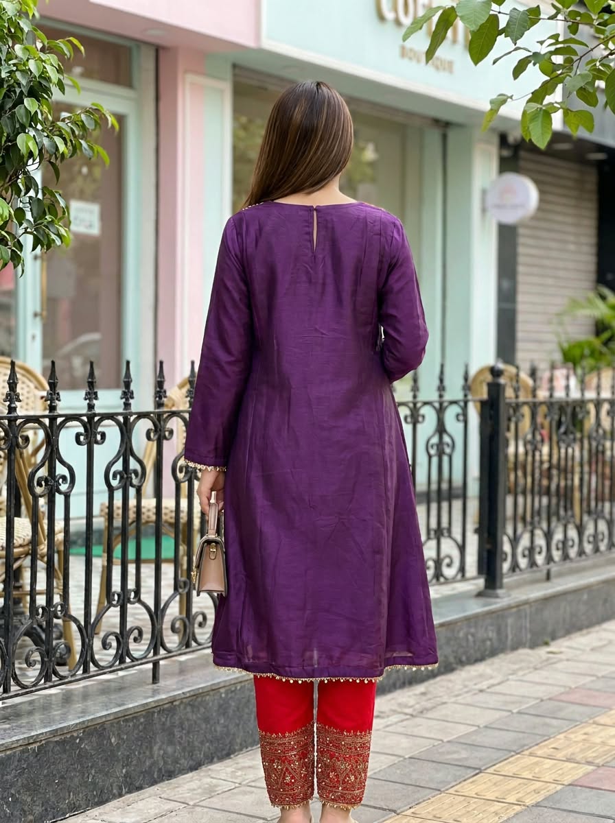 Subtle Mango Booti With Coin Motifs Side Panel Short Length Kurta With Contrasted Bottom Indo-Wear- 16435