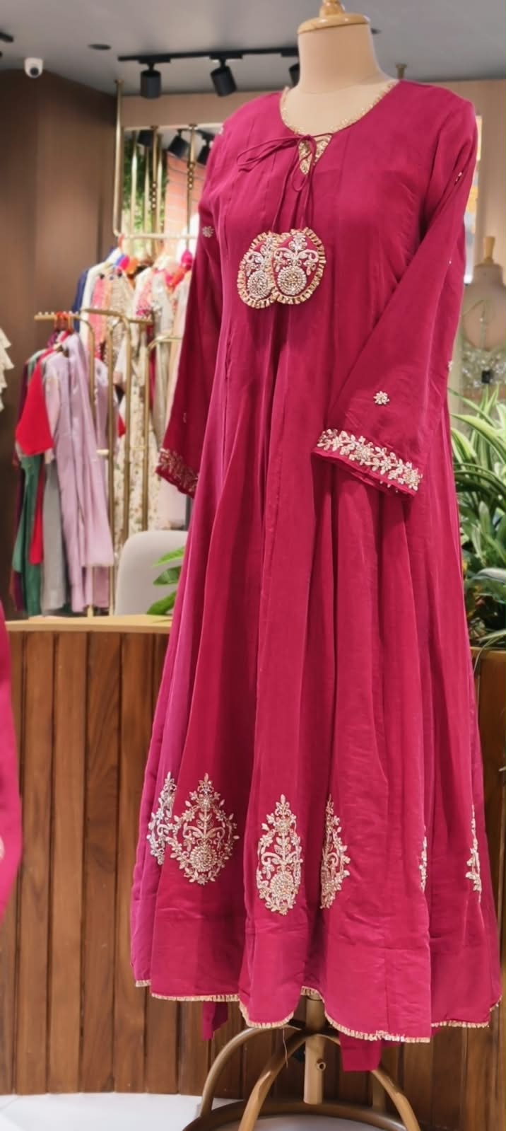 Golden Gotta Ribbon Moti & Sitara Detailing Panel Anarkali Full Suit Set With Dupatta- 16426