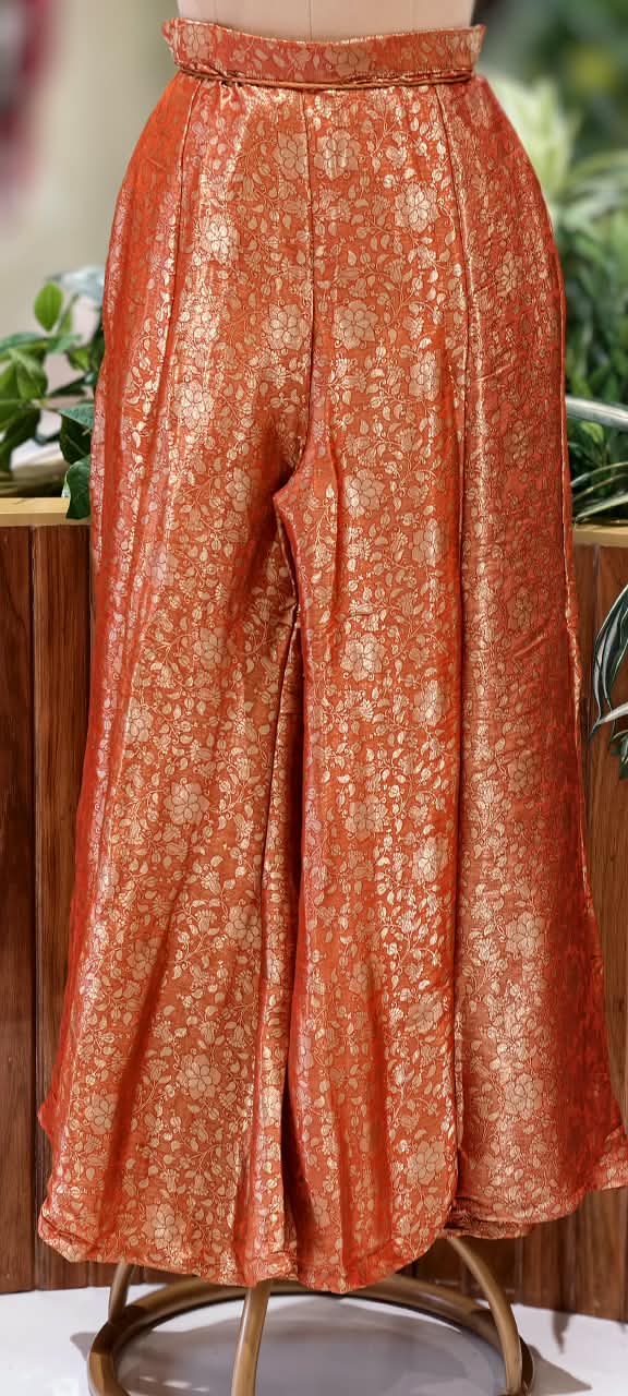 Designer Bold Embroidery Beaded Yoke Tissue Full Suit Set With Striped Dupatta & Brocade Panel Loose Bottom- 16400