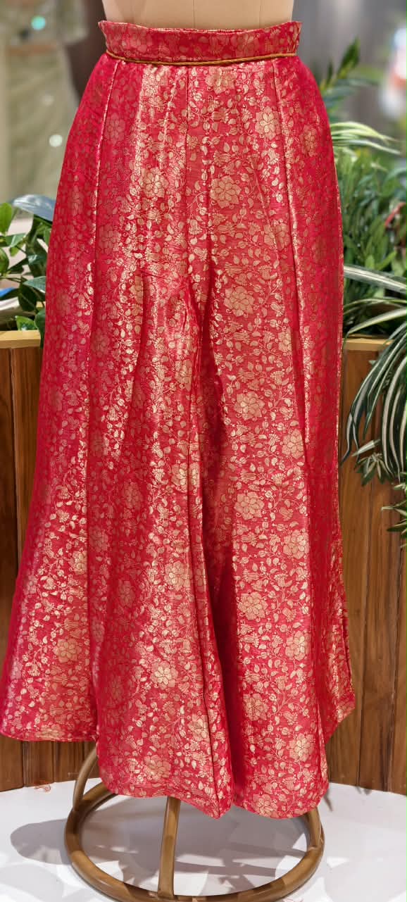 Designer Bold Embroidery Beaded Yoke Tissue Full Suit Set With Striped Dupatta & Brocade Panel Loose Bottom- 16400