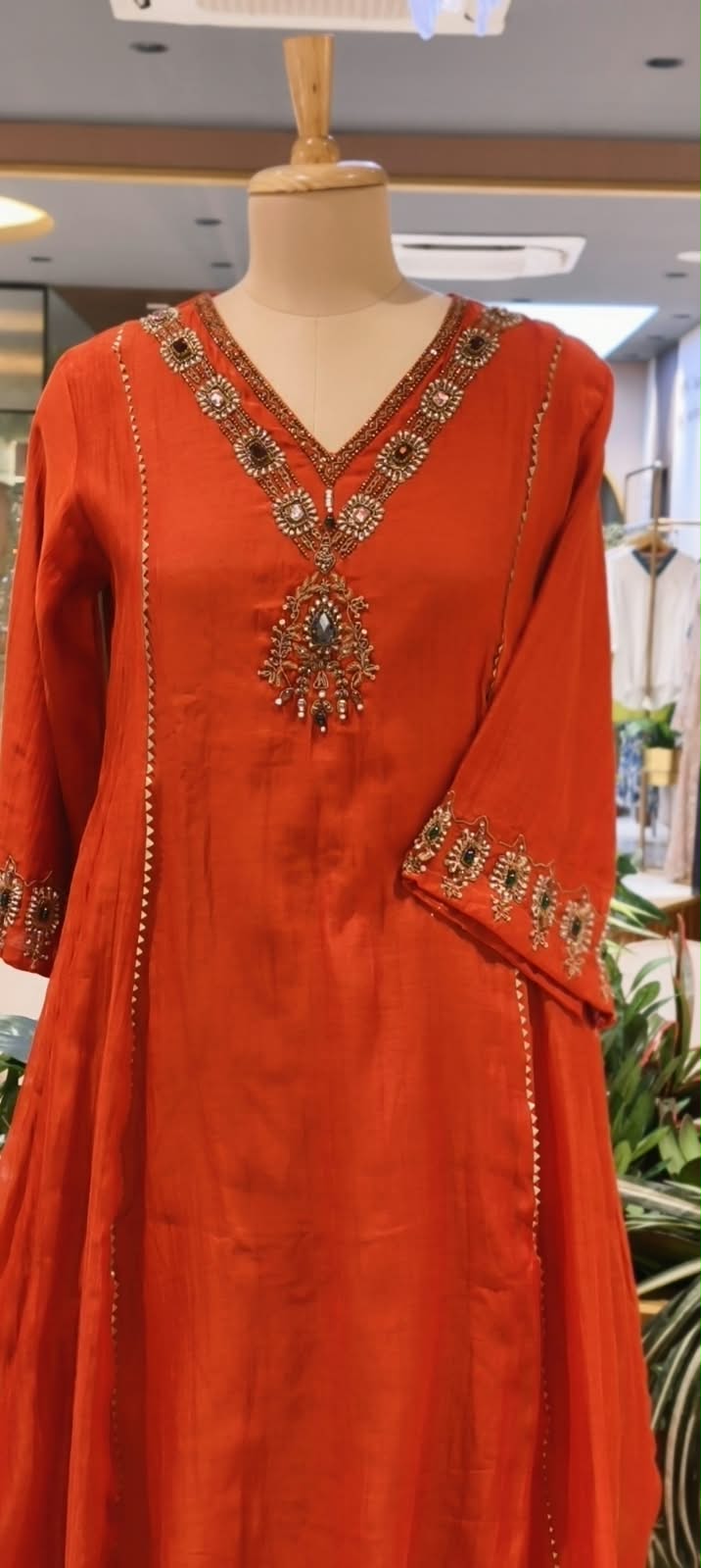 Jewel Blossom Stone Beaded Embroidered Work A-Line Lace Side Panel A-Line Full Suit Set With Dupatta- 16436