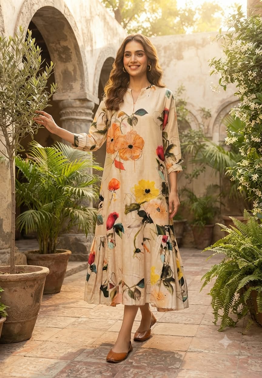 Cut-Dana Highlights HD Floral Prints Side Pleated Ankle Length Frock- 16273, 16497