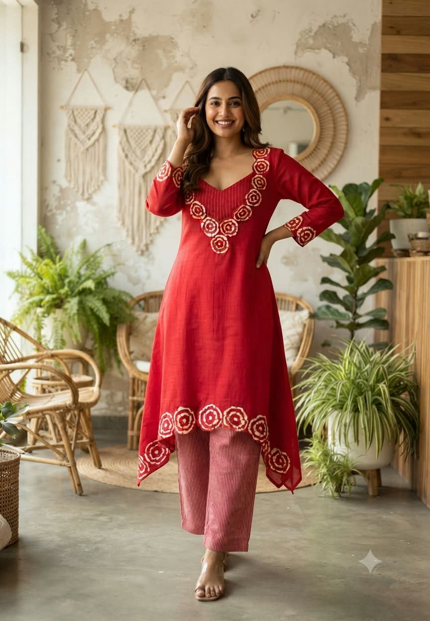 Embroidered Floral Cut-Work Outline Matching Mul-Chander A-Line Kurta With Bustier & Striped Tissue Bottom- 16460