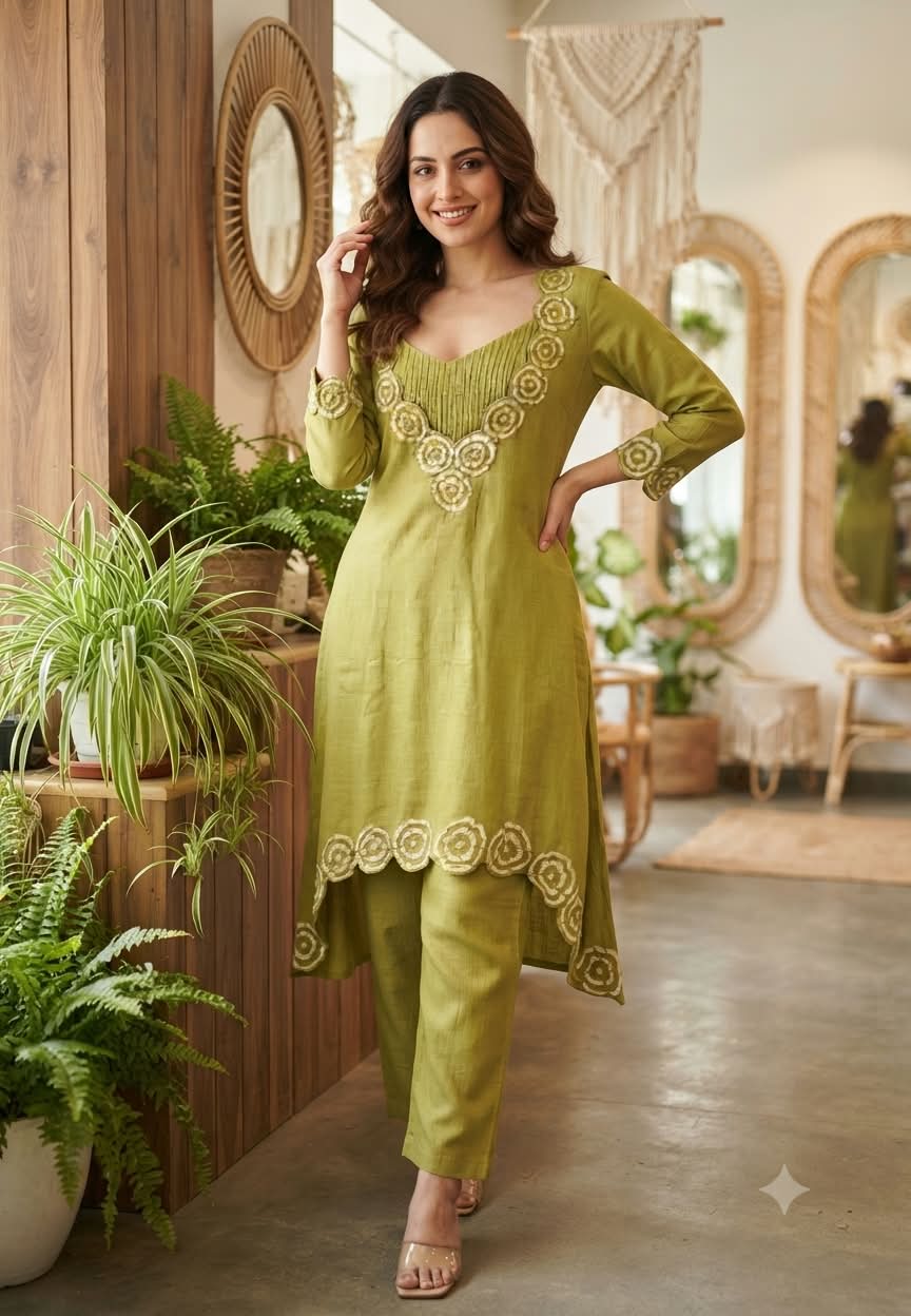 Embroidered Floral Cut-Work Outline Matching Mul-Chander A-Line Kurta With Bustier & Striped Tissue Bottom- 16460