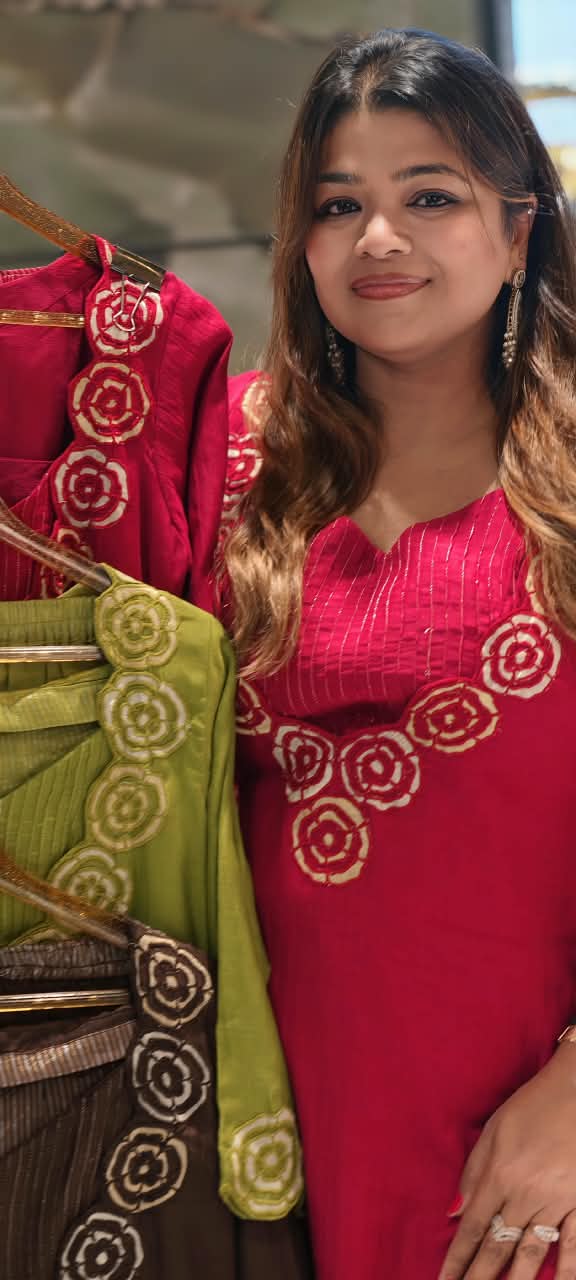 Embroidered Floral Cut-Work Outline Matching Mul-Chander A-Line Kurta With Bustier & Striped Tissue Bottom- 16460