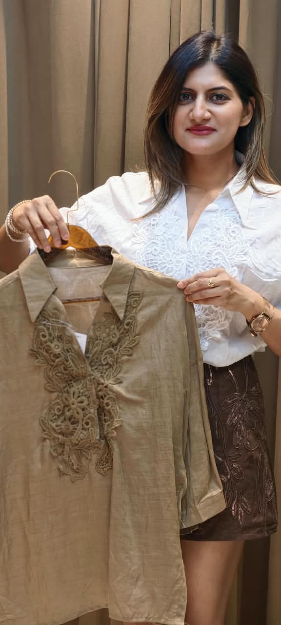 Elysian Lace-Applique Solid Tunic Imported Shirt- 15151
