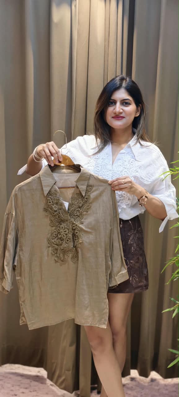 Elysian Lace-Applique Solid Tunic Imported Shirt- 15151