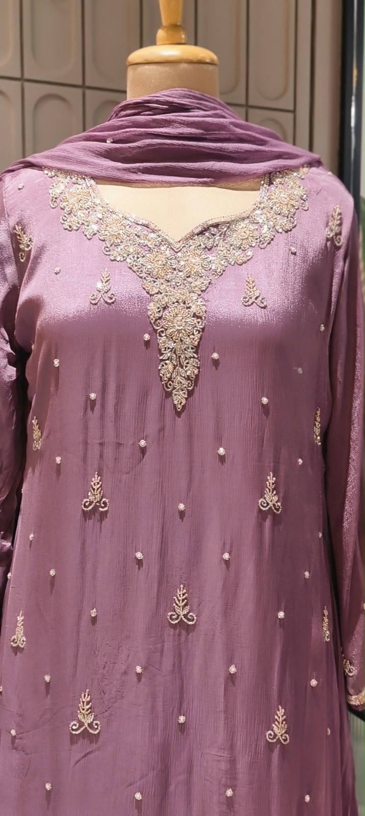 Cut-Dana Embellished Handcrafted Elegant Chinon A-Line Full Suit Set With Dupatta- 16524