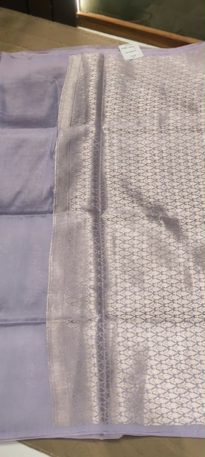 Moonga Muslin Banarasi Silk Saree with Traditional Gold Zari Brocade and Floral Bootis- 16542