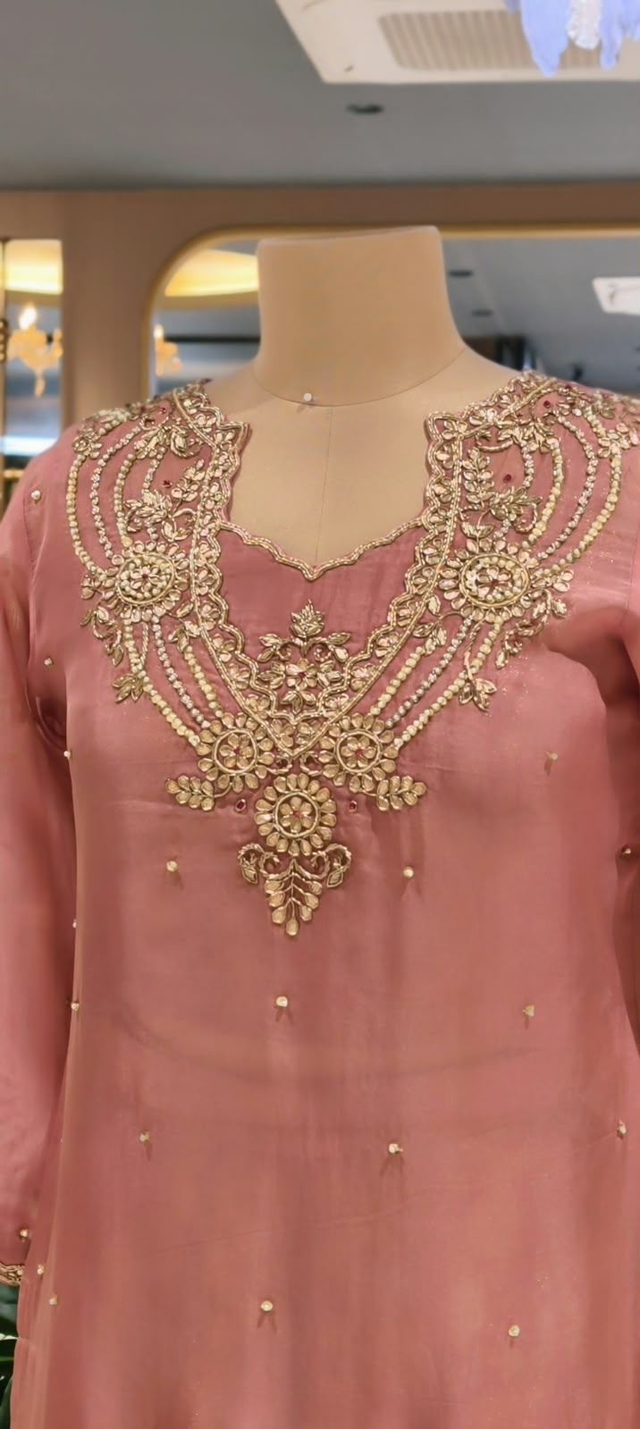 Gotta Beaded Jewel Look Embroidery Bustier Oraganza Kurta With Matching Brocade Loose Bottom- 16582